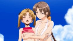 10s 2girls age_difference animated animated_gif blonde_hair blush breasts brown_hair grabbing grabbing_another&#039;s_breast incest large_breasts loli multiple_girls nipples onee-loli small_breasts sweet_home swimsuit twintails yuri rating:Explicit score:122 user:Anise