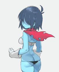  1girl ahoge alternate_costume androgynous armor armored_boots armored_gloves ass back bare_shoulders bikini bikini_armor black_bikini black_panties blue_hair blue_skin bob_cut boots breasts butt_crack colored_skin deltarune faceless faceless_female female_focus female_kris_(deltarune) genderswap genderswap_(mtf) gloves komugiko_(bitte_komu) kris_(deltarune) medium_breasts open_mouth panties red_neckwear revealing_clothes scarf shiny_skin short_hair sideboob simple_background skindentation solo swimsuit tagme thick_thighs thighhighs thighs underwear white_background white_gloves  rating:Questionable score:64 user:DrFumiya