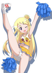  1girl blonde_hair cameltoe cheerleader highres kin-iro_mosaic kujou_karen panties skirt underwear white_panties yellow_skirt 