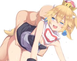  1boy 1girl age_difference all_fours bare_arms bare_shoulders bent_over black_dress blonde_hair blue_earrings blue_eyes blush bowser_jr. bowsette_jr. clothed_female_nude_male clothed_sex clothes_lift crown cum cum_in_pussy doggystyle dress dress_lift earrings eguegu eyes_visible_through_hair faceless faceless_male fang flat_chest half-closed_eyes happy_sex hetero highres horns hug hug_from_behind interspecies jewelry legs_together loli mario_(series) monster_girl napkin naughty_face new_super_mario_bros._u_deluxe nintendo nipple_slip nipples no_bra no_panties nude open_mouth petite pointy_ears ponytail pussy_juice sex sex_from_behind sharp_teeth shell simple_background skinny sleeveless sleeveless_dress small_areolae small_nipples smile sphere_earrings strapless strapless_dress super_crown tail teeth thigh_gap tsurime white_background  rating:Explicit score:296 user:Perv-Ultra
