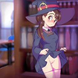  blush chenki cleft_of_venus clothes_lift hat kagari_atsuko library lifting_own_clothes little_witch_academia panties panty_pull pink_panties pussy self_exposure skirt skirt_lift underwear witch_hat  rating:Explicit score:168 user:Johnnycage