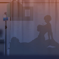  1boy 1girl abbb absurdres ah-lyong_lee amamiya_ren bed bouncing_breasts breasts choker coat curtains doctor highres iv_stand lab_coat large_breasts navel nipples nude open_clothes open_coat persona persona_5 puffy_nipples sex shadow short_hair silhouette straddling takemi_tae vaginal 