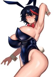  alternate_breast_size alternate_costume black_hair black_leotard blue_eyes blush breasts cleavage collarbone hair_between_eyes highres huge_breasts kevbot kill_la_kill large_breasts leotard looking_at_viewer matoi_ryuuko multicolored_hair open_mouth playboy_bunny red_hair short_hair solo streaked_hair thighs  rating:Questionable score:117 user:twilight_jester