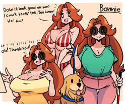  1girl bikini blind bonnie_(murgoten) braille dog english_text murgoten swimsuit 