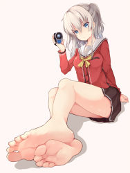 10s 1girl bare_legs barefoot batatata77 blue_eyes camcorder charlotte_(anime) feet feet_together foot_focus highres legs long_hair looking_at_viewer no_legwear school_uniform serafuku silver_hair simple_background sitting skirt soles solo toes tomori_nao twintails two_side_up video_camera rating:Sensitive score:237 user:yuuu
