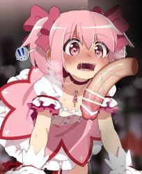  ! !! 1boy 1girl absurdres all_fours bar_censor blurry blurry_background blush bow censored chest_jewel choker commentary disembodied_penis dress english_commentary frilled_socks frills gloves hair_between_eyes hair_bow heart heart-shaped_pupils hetero highres kaname_madoka kaname_madoka_(magical_girl) large_penis loli magical_girl mahou_shoujo_madoka_magica mixed-language_commentary mizumizuni open_mouth penis pink_bow pink_dress pink_eyes pink_hair precum puffy_short_sleeves puffy_sleeves red_choker red_footwear saliva short_dress short_hair short_sleeves short_twintails socks spoken_exclamation_mark steaming_body sweat symbol-shaped_pupils twintails variant_set veins veiny_penis white_gloves white_sleeves white_socks 