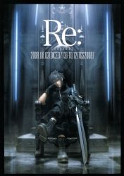  10s 1boy annoyed boots final_fantasy final_fantasy_xv gloves grey_hair highres leaning male_focus noctis_lucis_caelum official_art sitting solo throne weapon zipper  rating:Sensitive score:17 user:Sylphidos