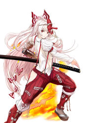  1girl fujiwara_no_mokou no_panties open_fly sword tagme tk31 touhou weapon 