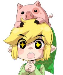  1boy :o animal animal_on_head blonde_hair blush_stickers green_headwear hat interlocked_fingers link looking_at_viewer male_focus nintendo on_head open_mouth own_hands_together pig pointy_ears sidelocks sparkling_eyes tagme teeth the_legend_of_zelda the_legend_of_zelda:_the_wind_waker toon_link upper_teeth_only  rating:Sensitive score:8 user:pum-pum-pumpkin