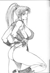 1girl ass breasts fatal_fury g-string greyscale large_breasts leg_lift leg_up legs long_hair long_legs momoi_nanabei monochrome panties pelvic_curtain ponytail pretty_well shiranui_mai sideboob sketch snk solo the_king_of_fighters thighs thong underwear rating:Explicit score:22 user:danbooru
