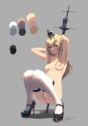 10s 1girl alternate_costume armpits arms_up artist_name bar_censor black_footwear blonde_hair blue_eyes blush braid breasts censored cleft_of_venus closed_mouth collarbone color_guide crown eight_tohyama eyebrows french_braid full_body grey_background hair_between_eyes high_heels highres holding kantai_collection knees_together_feet_apart long_hair looking_at_viewer medium_breasts nipples nude palette_(object) pinup_(style) platform_footwear platform_heels pole pussy red_soles shoes signature simple_background smile solo squatting thighhighs warspite_(kancolle) white_thighhighs rating:Explicit score:51 user:danbooru