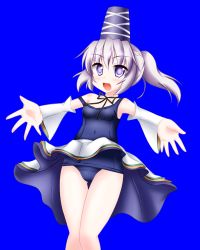  1girl blush highres kanarai_taru mononobe_no_futo open_mouth outstretched_arms school_swimsuit smile solo swimsuit swimsuit_under_clothes touhou  rating:Questionable score:4 user:danbooru