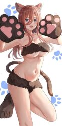  animal_ears animal_hands blue_eyes cat_ears cat_tail gloves highres open_mouth paw_gloves strapless tail tube_top  rating:Explicit score:5 user:personon