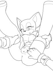  1girl ass blue_eyes breasts elbow_gloves female_focus gloves legs_up monochrome pussy rouge_the_bat sega shadow_the_hedgehog simple_background solo sonic_(series) spread_legs spread_pussy white_background  rating:Explicit score:9 user:andrewaovivo