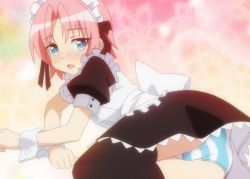 10s 1boy arikawa_hime bishie_sparkle blue_eyes bulge crossdressing himegoto maid male_focus panties penis_in_panties pink_hair screencap short_hair solo sparkle stitched striped_clothes striped_panties thighhighs third-party_edit trap underwear rating:Questionable score:108 user:danbooru