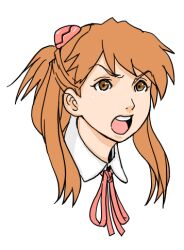  1girl brown_eyes brown_hair collared_shirt isami_meena long_hair neon_genesis_evangelion open_mouth shiny_skin shirt solo souryuu_asuka_langley two_side_up upper_body  rating:General score:3 user:popotepopote