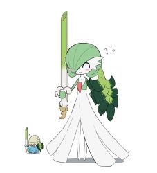 mori hayaki, gardevoir, mega gardevoir, creatures (company), game freak,  nintendo, pokemon, highres, 2girls, alternate color, arms up, artist name,  back, backless dress, backless outfit, black dress, black gloves, blue  background, blue hair