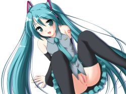  1girl anus aqua_eyes aqua_hair aqua_necktie blue_eyes blue_hair blush breasts clitoris detached_sleeves fang happy hatsune_miku highres kakesu legs long_hair matching_hair/eyes necktie no_panties pussy small_breasts solo spread_legs thighhighs third-party_edit twintails uncensored very_long_hair vocaloid  rating:Explicit score:31 user:Linos