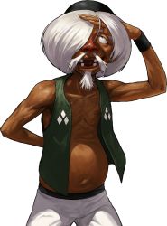 1boy arm_behind_head belly big_belly chin_gentsai dark_skin dark-skinned_male facial_hair goatee hair_lift hair_over_one_eye hat king_of_fighters_xiii male_focus missing_tooth mustache official_art ogura_eisuke old old_man plump red_nose ruffling_hair snk solo the_king_of_fighters the_king_of_fighters_xiii toned toned_male transparent_background vest white_hair rating:Sensitive score:6 user:danbooru