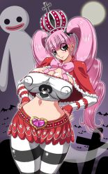  1girl blush breasts capelet cleavage evil-link female_focus highres large_breasts one_piece outdoors perona sky smile solo yukimaru_(gojo)  rating:Sensitive score:41 user:eViL-LiNk