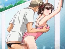  00s 1boy 1girl animated animated_gif arms_up bent_over casual_one-piece_swimsuit censored clothing_aside grabbing grabbing_another&#039;s_breast grabbing_from_behind hair_ribbon hairdressing hetero looking_back one-piece_swimsuit penis pink_one-piece_swimsuit pool ribbon sex sora_no_iro_mizu_no_iro sorayama_natsume swimsuit swimsuit_aside twintails vaginal  rating:Explicit score:103 user:borleech