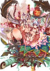  2girls anal_tail animal_ears butt_plug extra_penises fake_tail futanari multiple_girls multiple_penises nipple_piercing penis piercing pregnant pussy saimon_fumie sex_toy single_wing tail thighhighs what wings 