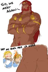  ._. 1girl 2boys ass bara beard blonde_hair blush blush_stickers dark_skin eyebrows facial_hair fingerless_gloves ganondorf gloves happy highres jewelry link long_hair looking_at_penis looking_down male_focus multiple_boys muscular nintendo nude open_mouth piikeisandaa pointy_ears princess_zelda pubic_hair red_hair scarf short_hair smile the_legend_of_zelda the_legend_of_zelda:_breath_of_the_wild the_legend_of_zelda:_tears_of_the_kingdom torch tunic white_background yellow_eyes  rating:Explicit score:36 user:ComboBreaking
