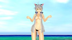  1girl 3d animal_ears cat_ears cosplay highres nipples solo underwear vocaloid yowane_haku  rating:Questionable score:8 user:Vita