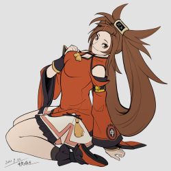  chinese_clothes dianhimayu guilty_gear guilty_gear_xrd guilty_gear_xx highres kuradoberi_jam long_hair long_sleeves looking_at_viewer sitting skirt spread_legs thick_thighs thighs  rating:Sensitive score:12 user:synoer