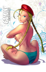  1girl ass beret blonde_hair blue_eyes bokuman braid breast_hold breasts butt_crack cammy_white capcom hat huge_ass large_breasts looking_at_viewer looking_back smile street_fighter topless twin_braids twintails  rating:Questionable score:65 user:danbooru