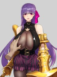 10s 1girl bare_shoulders belt black_pantyhose blush breasts claws cowboy_shot fate/extra fate/extra_ccc fate/grand_order fate_(series) grabbing grabbing_another&#039;s_breast hair_ribbon hayabusa highres huge_breasts long_hair looking_at_viewer o-ring o-ring_top pantyhose parted_lips passionlip_(fate) pink_eyes pink_ribbon pov pov_hands purple_hair ribbon shorts solo_focus striped_clothes striped_shorts vertical-striped_clothes vertical-striped_shorts very_long_hair rating:Sensitive score:41 user:danbooru