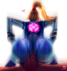 1girl ass backboob blonde_hair bodysuit bracelet breasts buttjob buttjob_over_clothes clothed_female_nude_male cowgirl_position facing_away from_behind girl_on_top heart hetero highres huge_ass jewelry large_breasts long_hair metroid motion_blur neon_trim nintendo nude penis ponpu_(pumpkinsinclair) ponytail samus_aran skin_tight solo_focus spoken_heart straddling super_smash_bros. through_clothes uncensored zero_suit rating:Explicit score:251 user:danbooru