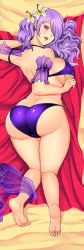 1girl ass bare_shoulders barefoot bikini blush breasts butt_crack camilla_(fire_emblem) dakimakura_(medium) dimples_of_venus fire_emblem fire_emblem_if from_behind hair_over_one_eye highres huge_ass large_breasts long_hair looking_at_viewer nintendo open_mouth purple_eyes purple_hair revolverwing shiny_clothes shiny_skin sideboob smile solo swimsuit underboob very_long_hair rating:Questionable score:68 user:armorcrystal
