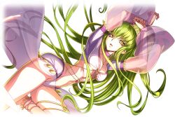  1girl alpha_transparency anklet arabian_clothes arms_up artist_request breasts c.c. code_geass code_geass:_lost_stories crop_top dancing dutch_angle earrings female_focus floating_hair game_cg gem green_hair hairband hoop_earrings jewelry leg_up long_hair long_sleeves looking_at_viewer medium_breasts navel necklace non-web_source official_art open_mouth puffy_long_sleeves puffy_sleeves red_gemstone see-through see-through_sleeves shirt sidelocks simple_background solo standing standing_on_one_leg stomach teeth thighlet thighs tongue transparent_background underboob very_long_hair white_shirt yellow_eyes yellow_hairband 