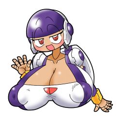 1girl bad_tag boin_(robopon) breasts cleavage covered_erect_nipples gigantic_breasts joints robot robot_joints robot_ponkottsu upper_body white_background