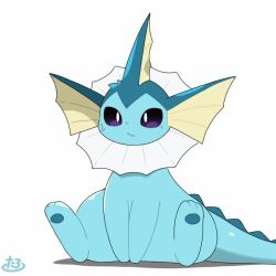  animated blue_eyes commentary_request confused creatures_(company) fins frown game_freak gen_1_pokemon gen_4_pokemon glaceon melting nintendo no_humans pokemon pokemon_(creature) puddle purple_eyes solo sound sweatdrop tagme tail taro_(tontaro) transformation vaporeon video white_background 