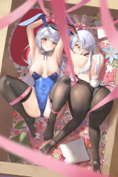 2girls animal_ears ass bdsm blush bondage bound box frown highres leotard long_hair looking_at_viewer multiple_girls pantyhose playboy_bunny rabbit_ears rabbit_tail spread_legs thighhighs twin_(tt_lsh) very_long_hair rating:Questionable score:49 user:spiderfan