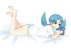 1990s_(style) 1girl barefoot blue_eyes blue_hair creatures_(company) feet female_focus game_boy game_boy_(original) game_freak handheld_game_console kris_(pokemon) matching_hair/eyes nintendo panties pokemon pokemon_gsc retro_artstyle soles solo striped_clothes striped_panties toes twintails underwear  rating:Questionable score:24 user:RogRogerson