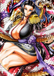  1girl black_hair boa_hancock breasts large_breasts long_hair one_piece solo 