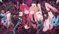  2girls absurdres blonde_hair breasts censored crown fingernails from_side hair_ornament half-closed_eyes heterochromia highres hypnosis loli long_hair looking_at_viewer mind_control mosaic_censoring multiple_girls multiple_insertions nail_polish nipples penis_tentacles pussy rape red_eyes red_hair red_nails restrained small_breasts spread_legs tagme tentacle_sex tentacles torn_clothes trembling twintails vaginal virtual_youtuber yellow_eyes 