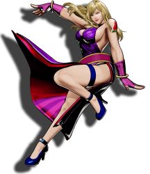 1girl absurdres blonde_hair blue_eyes bracelet breasts dress fatal_fury female_focus fingerless_gloves flower full_body garou:_mark_of_the_wolves gloves highres jenet_behrn jewelry large_breasts lips long_hair nail_polish official_art one_eye_closed rose sideboob snk solo tattoo thick_thighs thigh_strap thighs wink