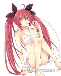 1girl ahoge bikini black_ribbon breasts candy cleavage collarbone date_a_live dutch_angle food hair_between_eyes hair_ribbon hibiki_mio itsuka_kotori lollipop long_hair looking_at_viewer red_eyes red_hair ribbon side-tie_bikini_bottom sideboob simple_background sitting small_breasts solo swimsuit twintails very_long_hair white_background white_bikini white_ribbon rating:Sensitive score:17 user:danbooru