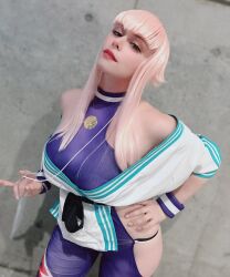  1girl bare_shoulders breasts cosplay highres hip_vent large_breasts long_hair manon_legrand manon_legrand_(cosplay) pink_hair real_life street_fighter street_fighter_6 yuriko_tiger  rating:Sensitive score:21 user:zombiespacial