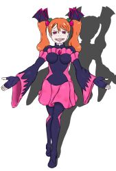bad_end_happy_(cosplay) bad_end_precure bodysuit breasts corruption cure_whip dark_persona elly_snail empty_eyes evil_smile food-themed_hair_ornament hair_ornament kirakira_precure_a_la_mode latex latex_bodysuit medium_breasts orange_hair pink_skirt precure puffy_sleeves reaching reaching_towards_viewer red_eyes skirt smile smile_precure! strawberry_hair_ornament twintails usami_ichika