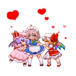  3girls ;) animated animated_gif apron arm_hug ascot bat_wings blonde_hair blue_eyes blue_skirt blue_vest blush bobby_socks boots bow braid commentary confused crystal flandre_scarlet footwear_bow frilled_apron frilled_skirt frills full-face_blush full_body green_ascot green_bow grey_hair hair_bow hat hat_ribbon heart izayoi_sakuya looking_at_another looping_animation maid maid_headdress migel_futoshi mob_cap multiple_girls one_eye_closed one_side_up petticoat pink_headwear pink_shirt pink_skirt puffy_short_sleeves puffy_sleeves purple_hair red_eyes red_footwear red_ribbon red_skirt red_vest remilia_scarlet ribbon shirt shoes short_hair short_sleeves siblings sisters skirt smile smug socks thighhighs touhou tug_of_war twin_braids vest white_background white_footwear white_headwear white_shirt white_thighhighs wings 