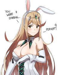 &gt;:( 1girl anger_vein animal_ears bare_shoulders blonde_hair blush bodysuit breasts closed_mouth corset covering_nipples covering_privates elbow_gloves embarrassed english_text fake_animal_ears gloves hairband highres j@ck large_breasts leotard long_hair looking_at_viewer mythra_(xenoblade) nintendo playboy_bunny rabbit_ears simple_background solo swept_bangs text_focus tiara upper_body v-shaped_eyebrows very_long_hair wavy_mouth white_background white_bodysuit white_gloves xenoblade_chronicles_(series) xenoblade_chronicles_2  rating:Sensitive score:56 user:danbooru