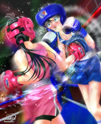  1boy 1girl amabox boxing boxing_gloves boxing_ring tagme 