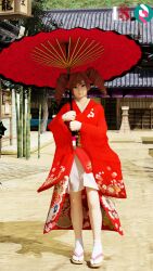 1girl 3d amy_sorel blender_(medium) green_eyes highres japan japanese_clothes kimono le_sandman parasol red_hair soul_calibur tagme umbrella xnalara yukata