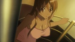 1girl animated animated_gif bouncing_breasts breasts brown_hair covered_erect_nipples highschool_of_the_dead large_breasts long_hair miyamoto_rei red_eyes solo rating:Questionable score:51 user:lkuroi