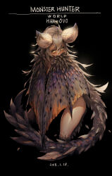  1girl absurdres artist_name black_background breasts copyright_name covered_mouth covering_privates dated dragon_girl dragon_horns dragon_tail dragon_wings english_text glowing grey_hair grey_wings hair_between_eyes han-0v0 highres horns long_hair looking_at_viewer medium_breasts monster_hunter monster_hunter:_world monster_hunter_(series) multicolored_wings nergigante nude orange_wings personification purple_wings scales simple_background solo tail tearing_up very_long_hair wings yellow_eyes  rating:Sensitive score:14 user:danbooru
